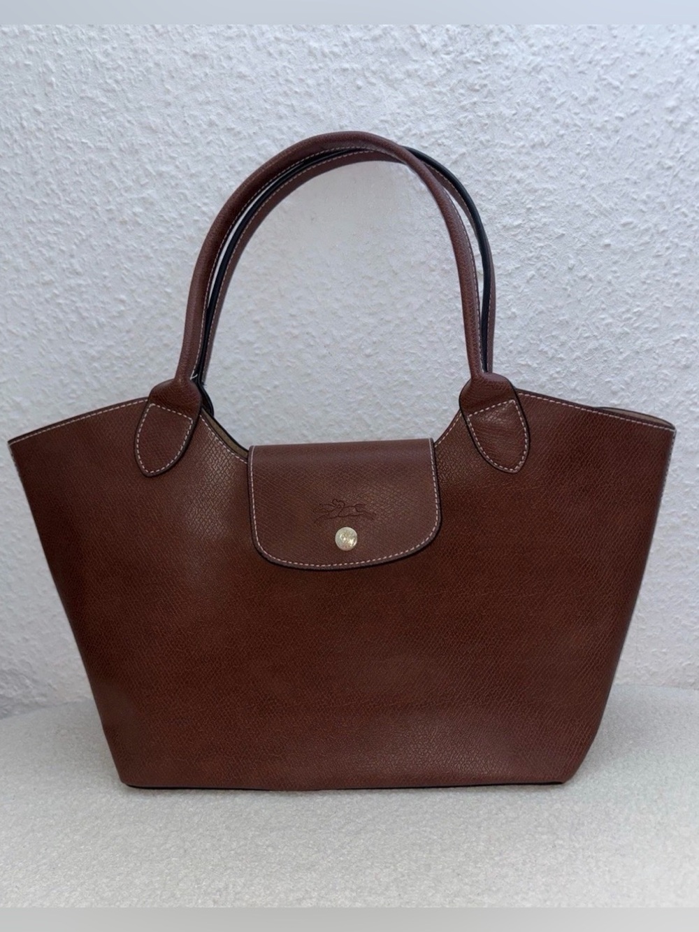 Longchamp Brown Leather Tote with Top Flap